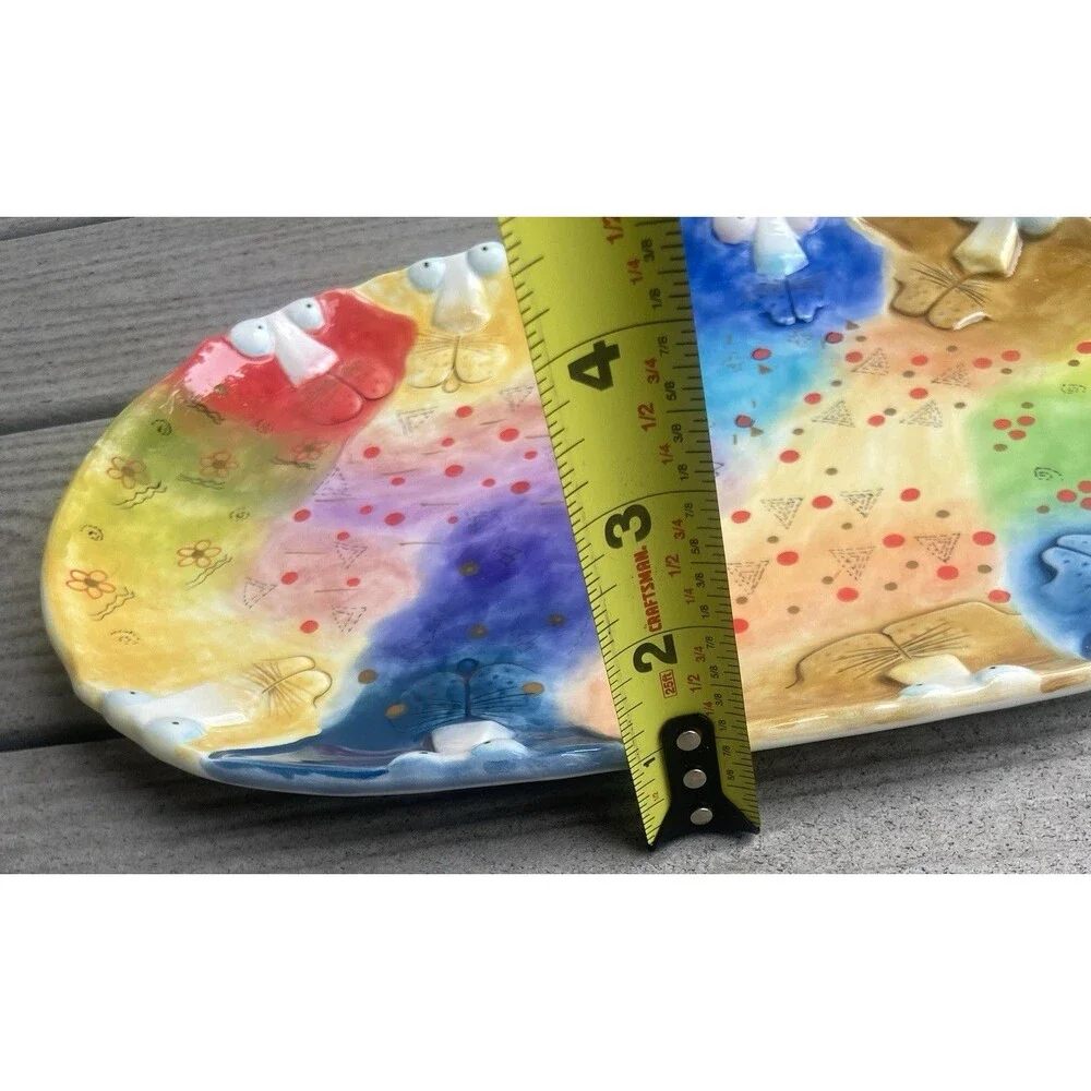 Studio Designworks Joy Cat Platter Hand Painted Ceramic Whimsical Cute Funny 12”